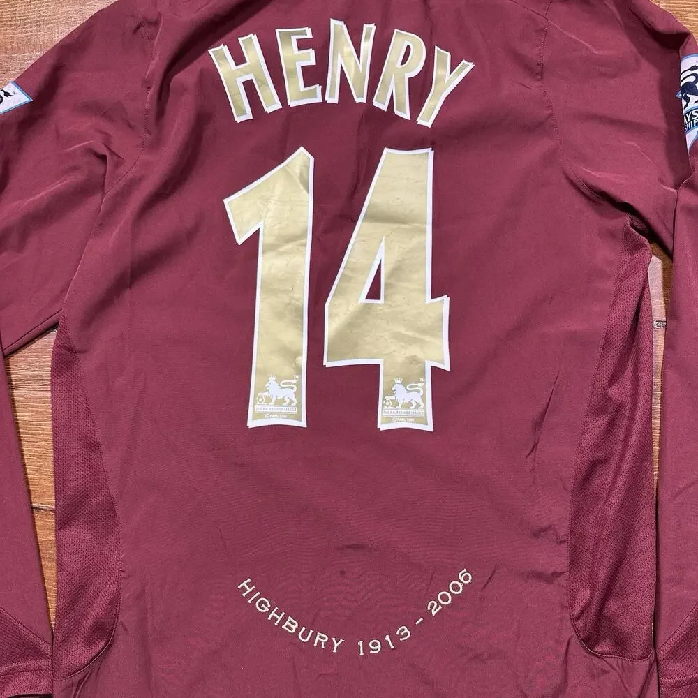 Nike Arsenal Soccer Jersey Mens L Burgundy Long Sleeve Henry #14 Highbury 2006